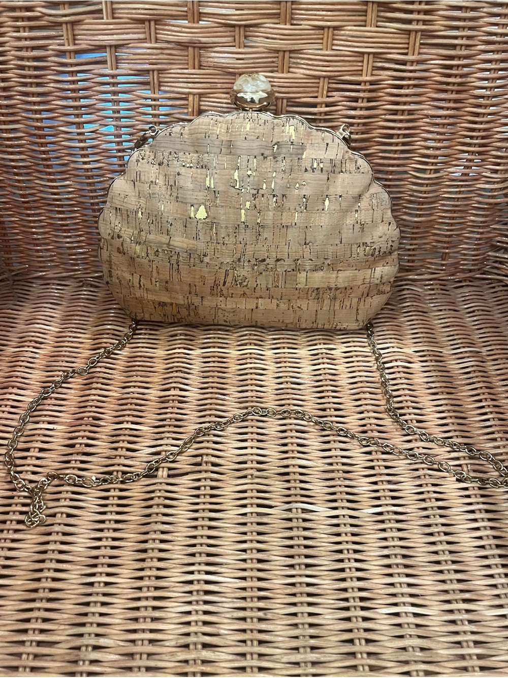 Gold Flecked Cork Seashell Clutch Purse
